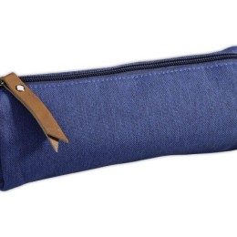 1 Trousse ronde en tissu bleu chiné