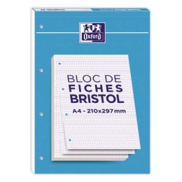 1 Bloc de 30 feuilles de fiches bristol blanches A4 5x5. Blanc