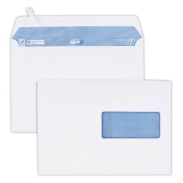 1 Boite de 200 Enveloppes blanches C5 100g fenêtre 45x100mm bande de protection