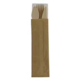 1 Carton de 250 Kit 3 couverts biodégradables et compostables en bois + Serviette blc