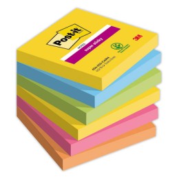 1 Lot de 6 Notes repositionnables Super Sticky 76x76 mm, Carnival, 90 feuilles