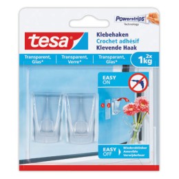 1 Blister de 2 Crochets adhésifs pour verre et surfaces transparentes 1Kg - TESA