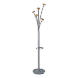1 Portemanteau métal Festy ALBA 5 patères bois corps gris,  H : 1,87 m