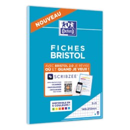 1 Bloc de 30 feuilles de fiches bristol bleues A5 5x5