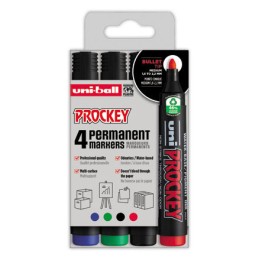 1 Etui de 4 Marqueurs permanents UNI BALL PROCKEY PM 122 pointe ogive