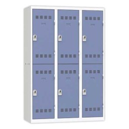 1 Vestiaire multicases 3 col. de 2 casesH.180 x L.120cm gris/bleu